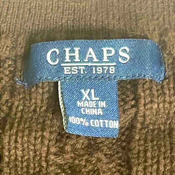 Chaps Brown Chunky 100% Cotton Cardigan Sweater with Ribbon Size XL - Picture 3 of 4
